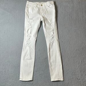Frame Jeans Womens 30‎ White High Waist Distressed Ribbed Ankle Skinny Jeans